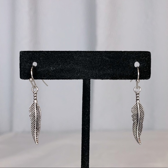 Silver Boho Vintage Feather Drop Earrings - Picture 2 of 3